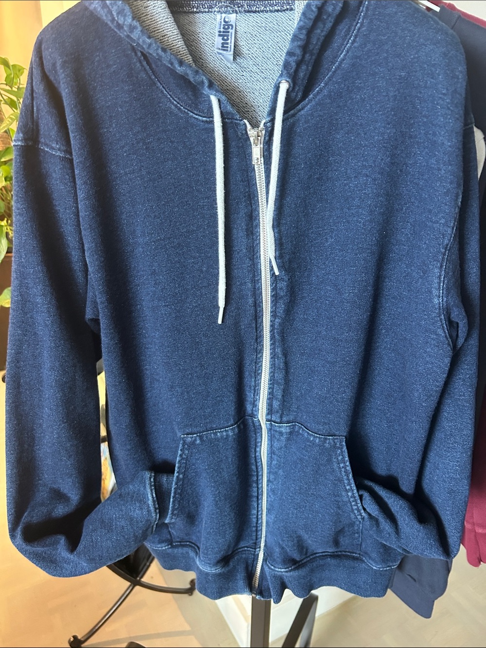 Indigo American Apparel Men's Full-Zip Hooded Sweater in Navy Blue Jean faded